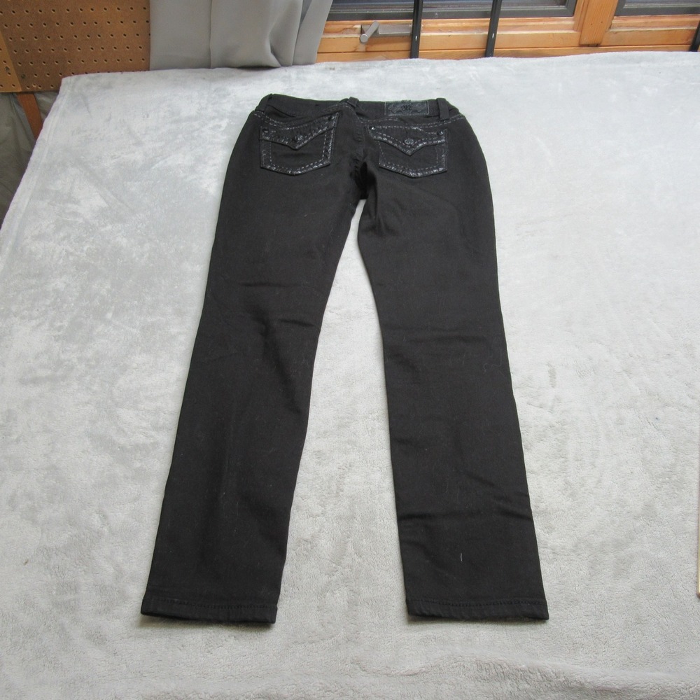 Miss Me Jeans Womens 26 Black Stretch Embellished Pockets Easy Skinny 29x28